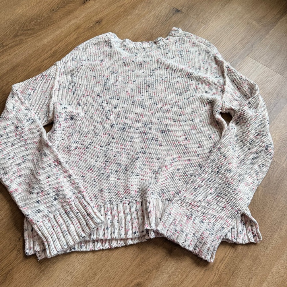 Z Supply Confetti Knit Crewneck Sweater Cream Pink Blue Womens Large - Picture 5 of 5